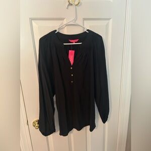 Lilly Pulitzer Black “Elsa” silk Blouse with Gold Buttons